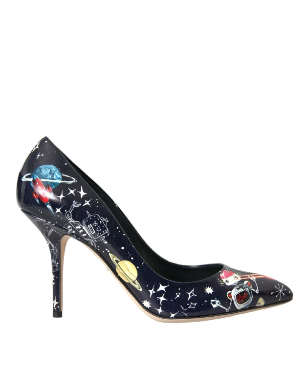 Feminine Luxe Style Sale Dolce & Gabbana Blue Space Robot Leather Heels Pumps Women's Shoes