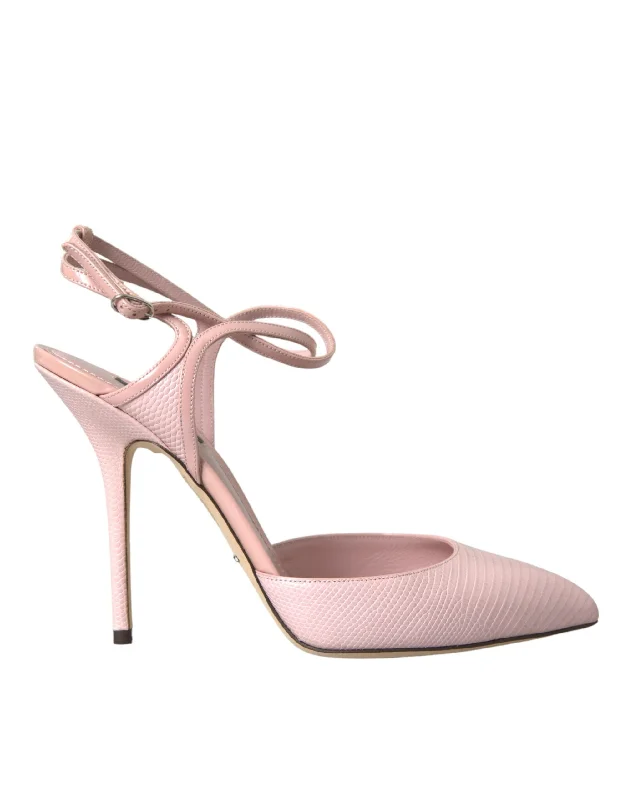 Street Chic Discounts Dolce & Gabbana Pink Leather Ankle Strap Heels Pumps Women's Shoes