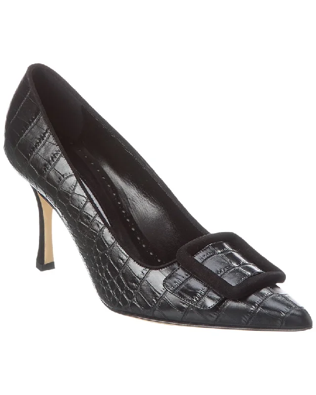 Fashion-Forward Offers Manolo Blahnik Maysalebi 90 Croc-Embossed Leather & Suede Pump