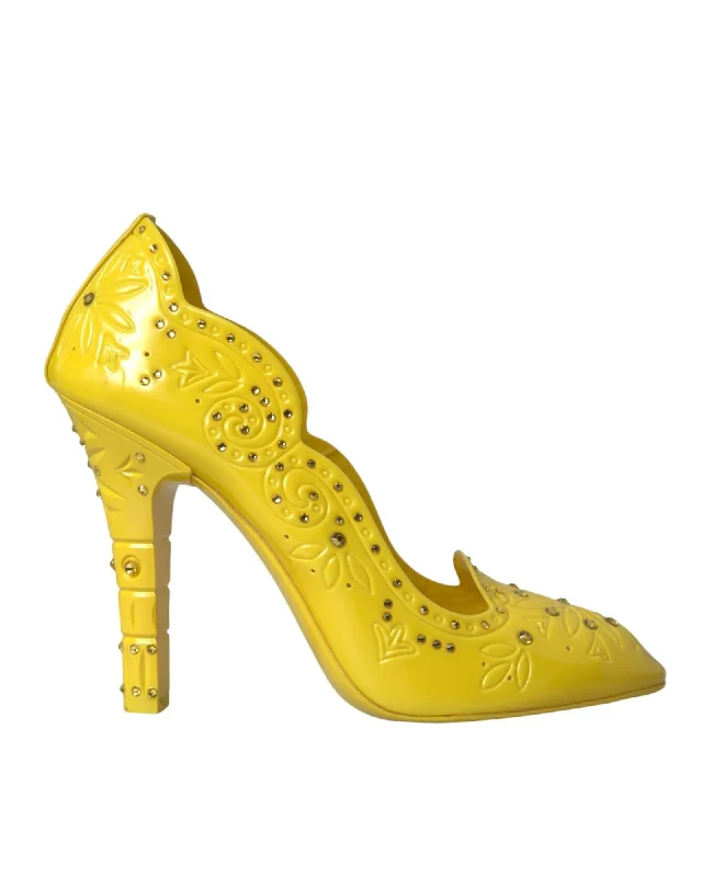 Latest Fashion Dolce & Gabbana  Floral Embellished Pointed Toe Pumps Yellow