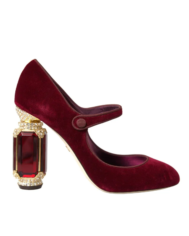 Women's Breathable Flats Dolce & Gabbana  Jewel Pumps Burgundy Velvet