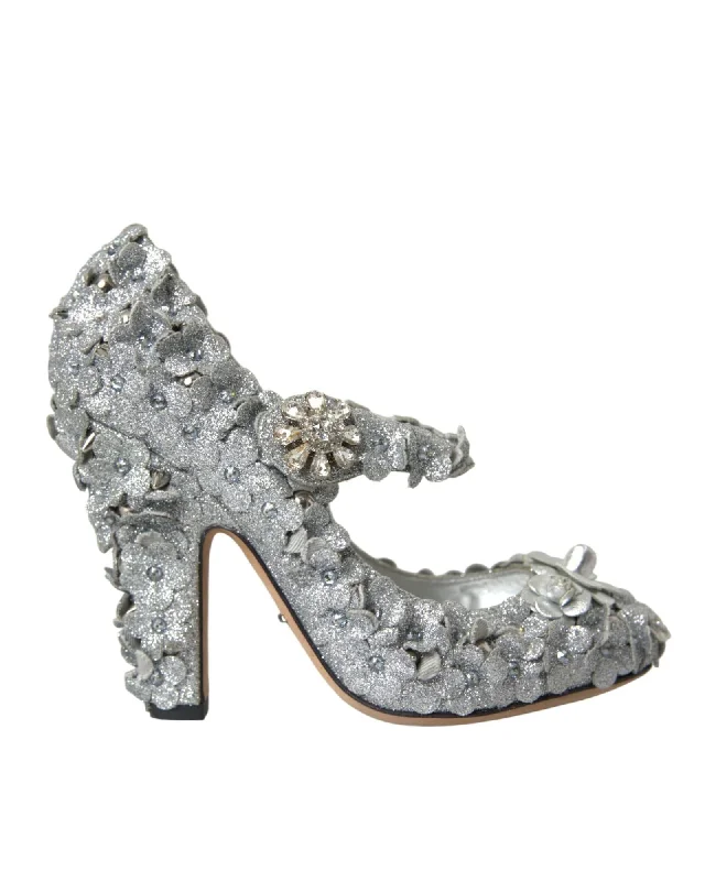 Best Women's Shoe Deals Dolce & Gabbana  Floral Embellished Silver Pumps