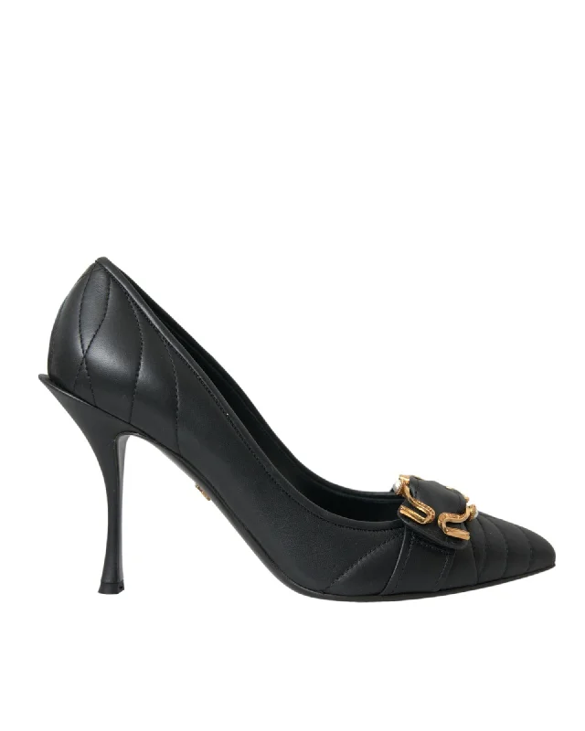 Exclusive Sale Dolce & Gabbana  Quilted Leather Pumps with Chain Buckle - Black