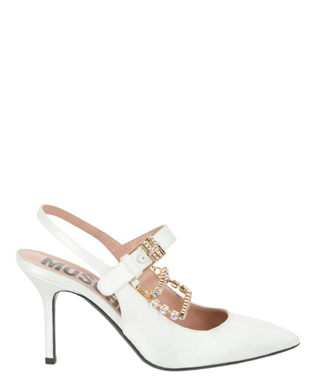 Fashion Forward Moschino Womens Rhinestone-Embellished Pumps