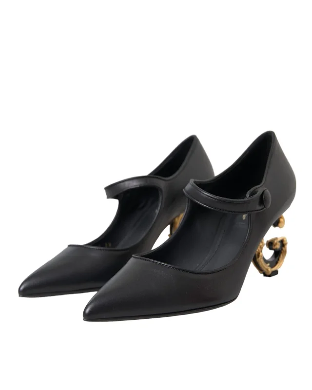 Supportive Shoes Offer Dolce & Gabbana  DG Logo Black Leather Pumps