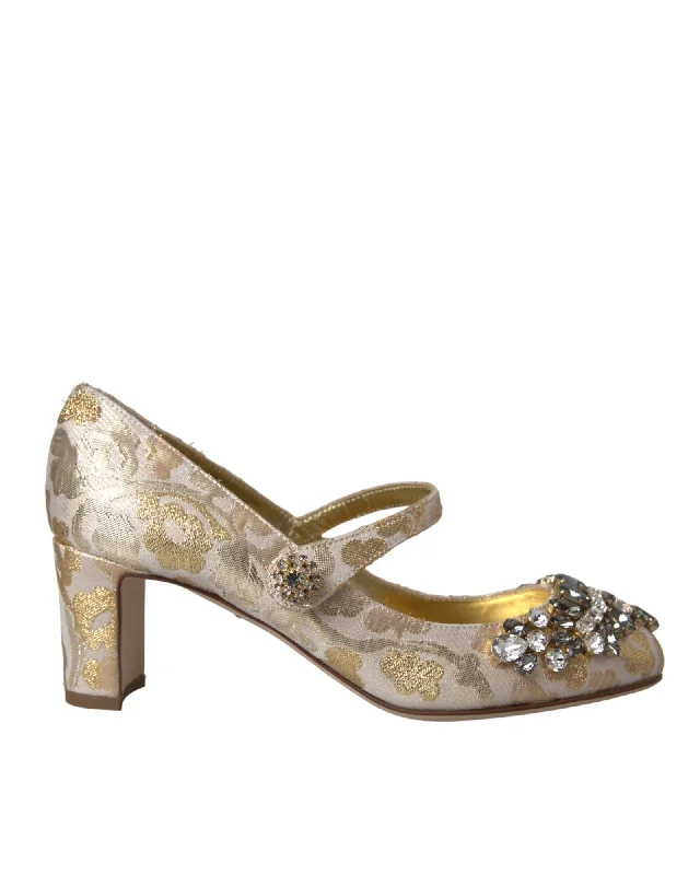 Formal Shoes Clearance Dolce & Gabbana  Floral Brocade Pumps with Crystal Embellishments - Gold