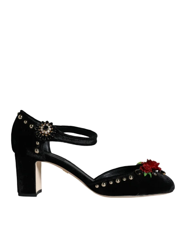 Versatile Shoes Promotion Dolce & Gabbana  Rose Velvet Pumps Black