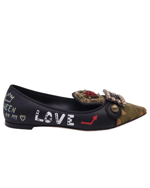 Stylish Shoe Discounts Dolce & Gabbana  Love Queen Pointed Toe Flats - Black