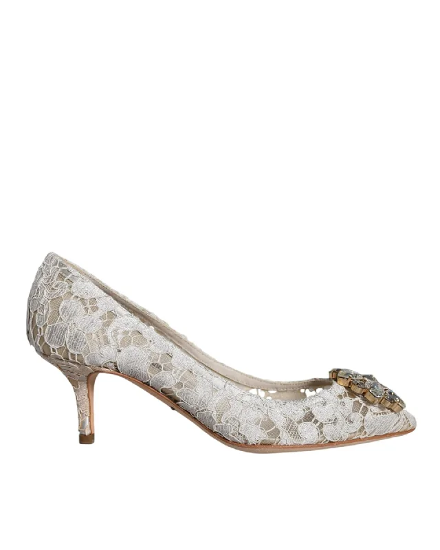 Durable Dress Shoes Promotion Dolce & Gabbana  Lace Pumps with Rhinestone Embellishments