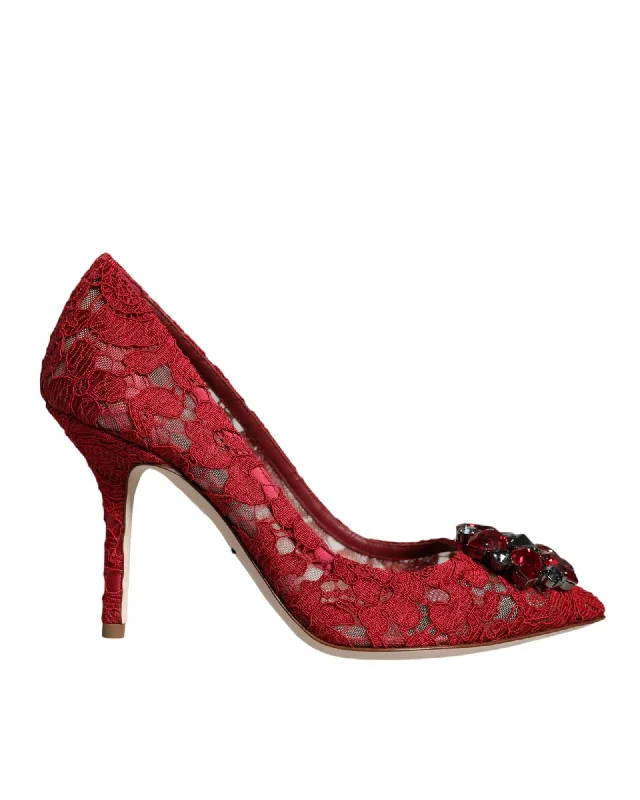 Slip-On Shoes Promotion Dolce & Gabbana  Red Lace Pumps with Jeweled Embellishment