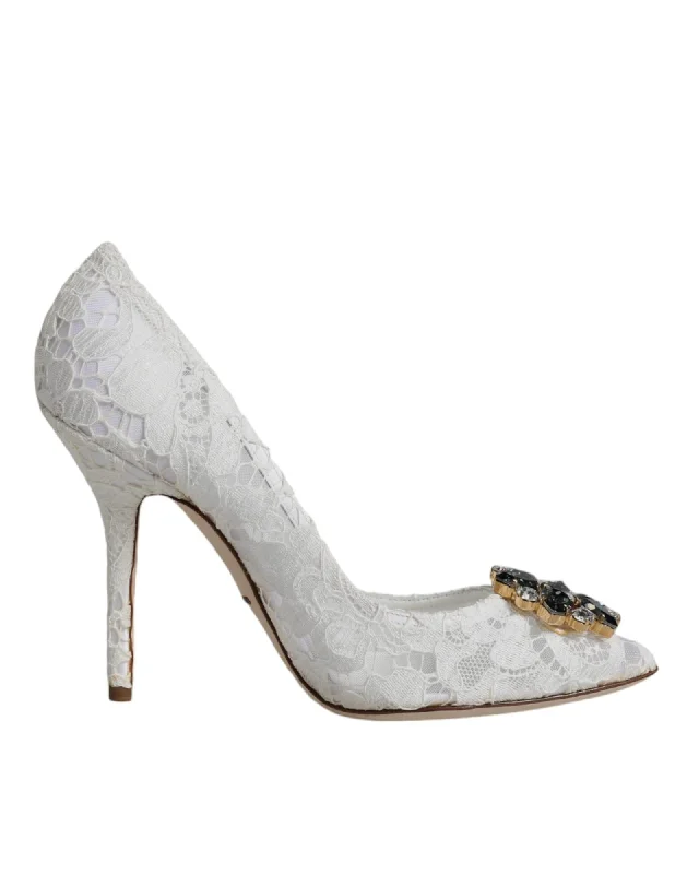 Premium Footwear Sale Dolce & Gabbana Lace Crystal Embellished Heel Pumps with Leather Sole