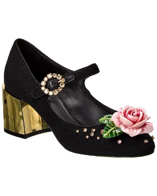 Clearance Sale, All Cheap Dolce & Gabbana Flower Embellished Canvas Pump