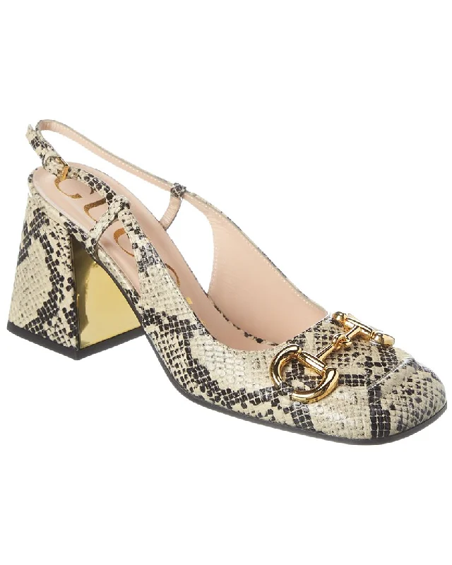 Embrace New Fashion Gucci Princetown Horsebit Snake-Embossed Leather Slingback Pump