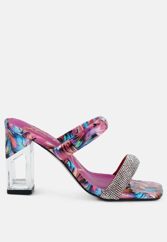 Fashion Forward Krypton Marble Print Clear Block Heel Sandals