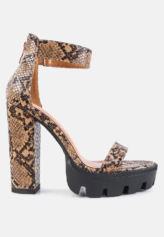 Sleek Style Discounts Rattle Snake Print Chunky High Block Heel Sandals