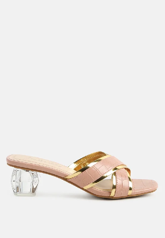 Sporty Fashion Offers Stellar Gold Line Croc Sculpted Heel Sandals