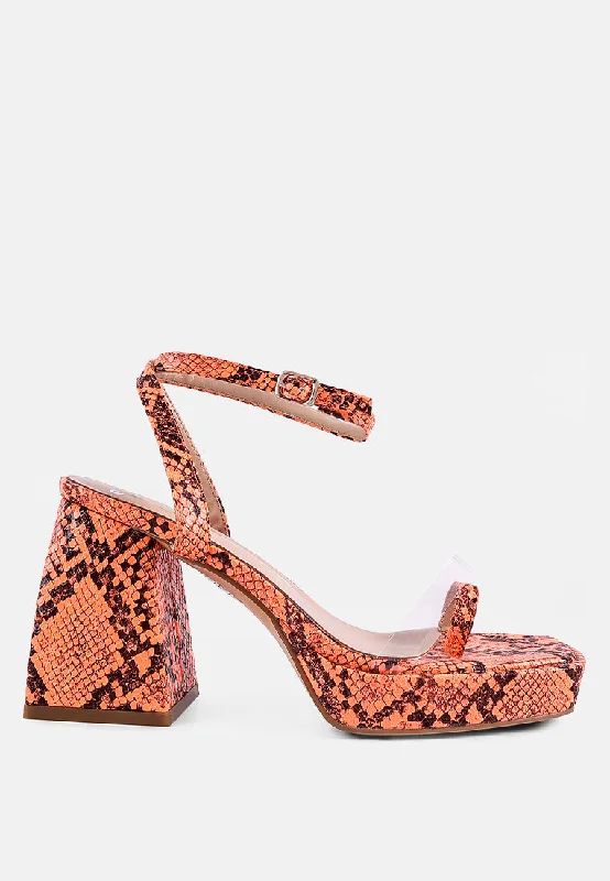 Daily Deals Such Flirt Snake Print Triangular Block Heel Sandals