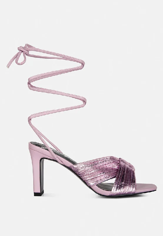 Classic Chic Deals Xuxa Metallic Tie Up Italian Block Heel Sandals